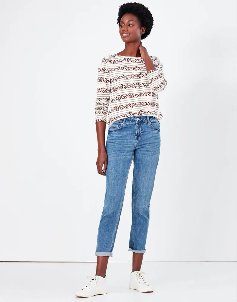 Joules Ladies Harbour Printed Cream Leopard Stripe Top-2